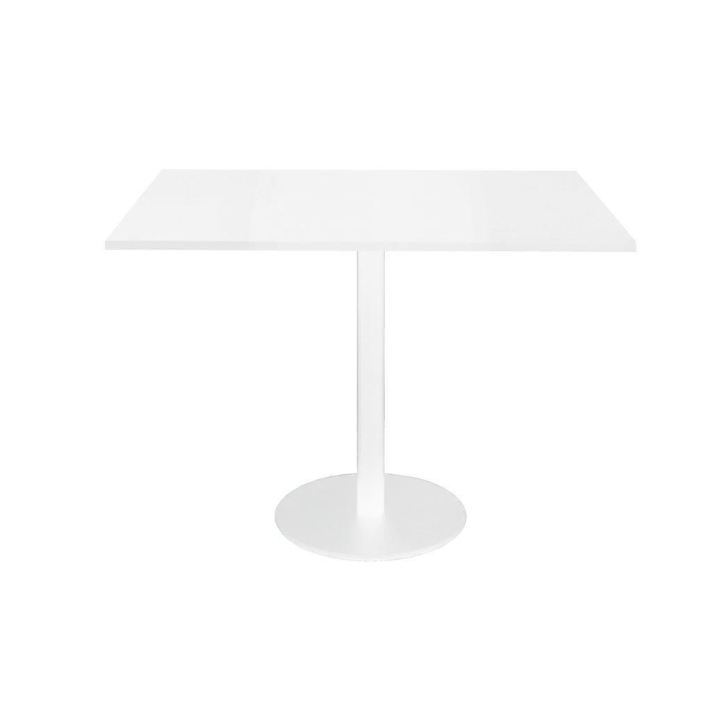 Square Flat Disc Base Table in White Powder Coat Finish